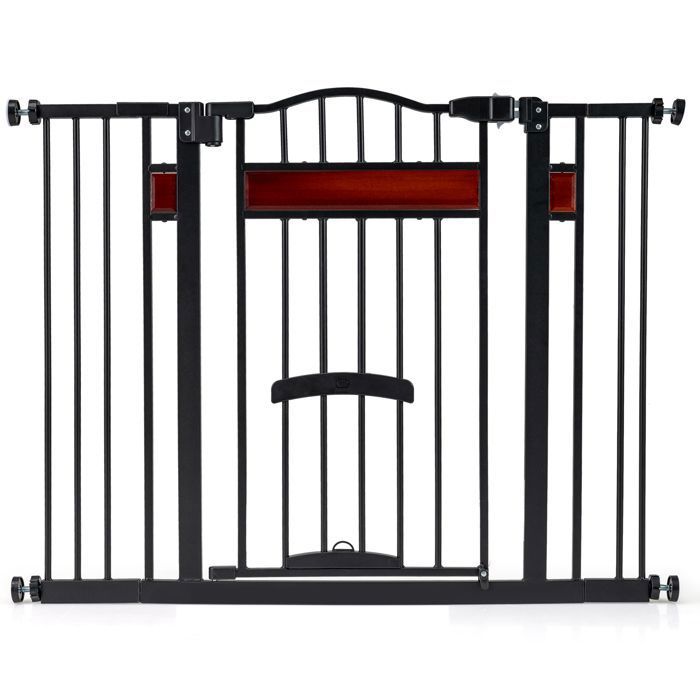 Meilleurs prix pour Barrière pour Animaux Extensible 74-104 CM COSTWAY avec Petite Porte 2 Extensions Sans Perçage Double Verrouillage H 76CM Noir