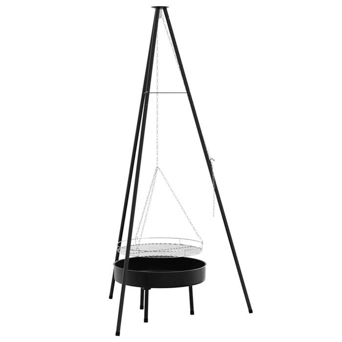 Trépied de feu de camp en acier - vidaXL - Noir - 92x92x171 5 cm - Portable - Utilisation en extérieur
