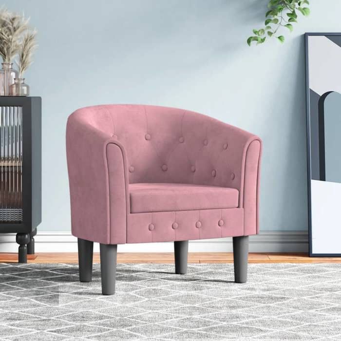 Promo 2026Chaise rose velours - Fauteuil siège salon - 70x56x68 cm 9256