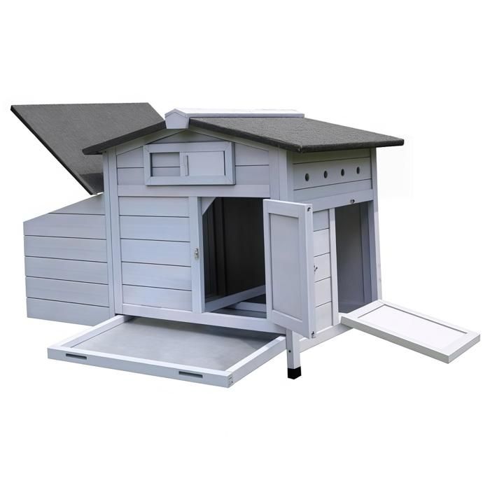 Meilleurs prix pour Poulailler sur Pilotis en Bois – Nid de Ponte Anti-prédateurs Nettoyage Facile 104x60x72 cm Gris Clair