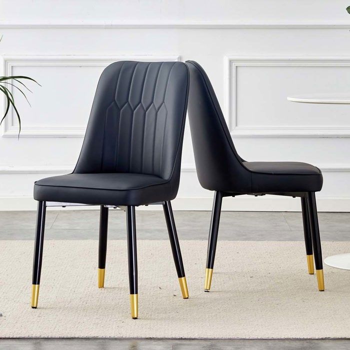 Chaises - Lot de 2 - PU (simili) - Dossier incliné ergonomique - Pieds métal anti-rouille - Noir