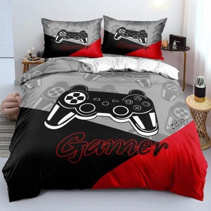 Housse de Couette Gamer 140×200 cm Impression 3D Gamepad Ensemble de Literie en Microfibre pour Enfants + 1 Taie PARURE DE COUETTE