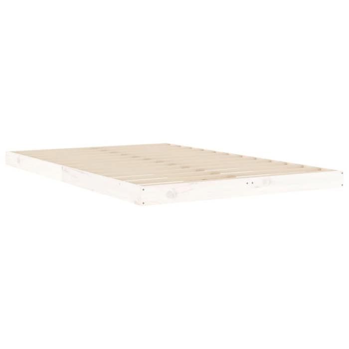 Cadre de lit double en bois - MEUBLECHIC - 120x190 cm - Blanc - Bois de pin massif - Lattes en contreplaqué