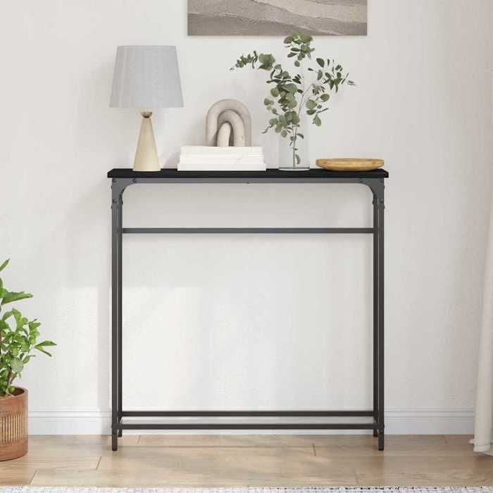 Grand Table dAppoint Noir - LEMON® Table console - Console DENTREE chêne Noir - 75x19 5x75cm - Bois dingénierie 338 - Soldes