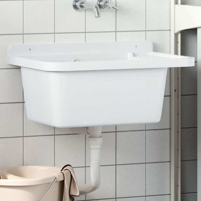 BURKE@ Blanc Évier utilitaire pour montage murale blanc 60x40x28 cm résine 3.6 kg Haute qualité A10429