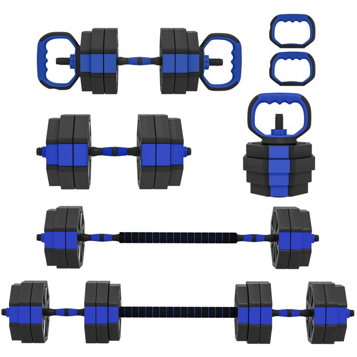 Ensemble dhaltères musculation - SPORTNOW - 6-en-1 30 kg - plastique - 125x18x18cm - bleu