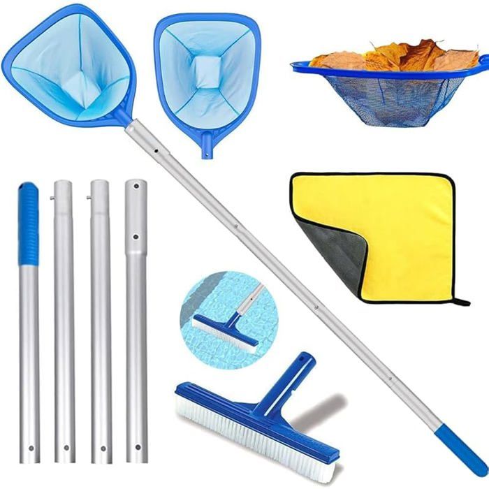 Epuisette Piscine avec Manche Telescopique 187cm Epuisette Piscine Maille Extra Fine avec Brosse Piscine MATERIEL ENTRETIEN MANUEL