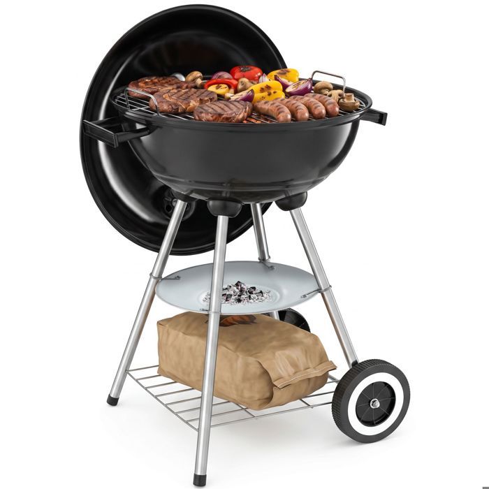 barbecue - TECTAKE - barbecue rond BARBECUISSE robuste avec grille chromée châssis acier cendrier amovible 515 x 445 x 75 cm -