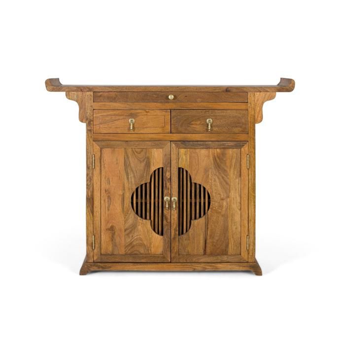Buffet en bois de manguier - Giner y colomer - Style oriental - Finition miel - Deux portes à charnières piano