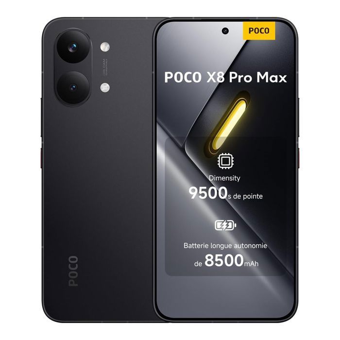 Smartphone Xiaomi POCO X8 Pro Max 5G 12Go Ram 256Go Noir Écran 683” 15K Dimensity 9500s 8500mAh HyperCharge 100W