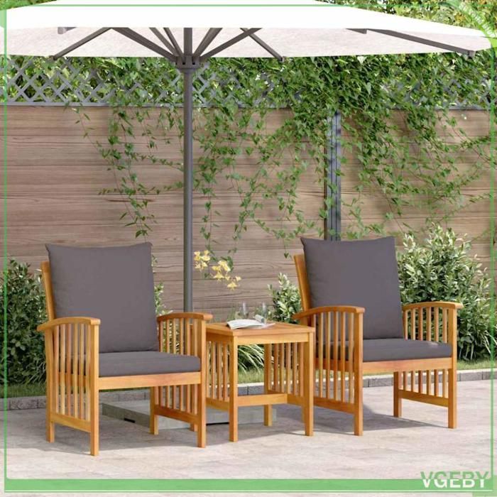 Ensemble de canapé de jardin - FAFEICY - 4106448 - Bois dacacia huilé - 3 pcs (2 fauteuils+table) - Coussins extérieurs