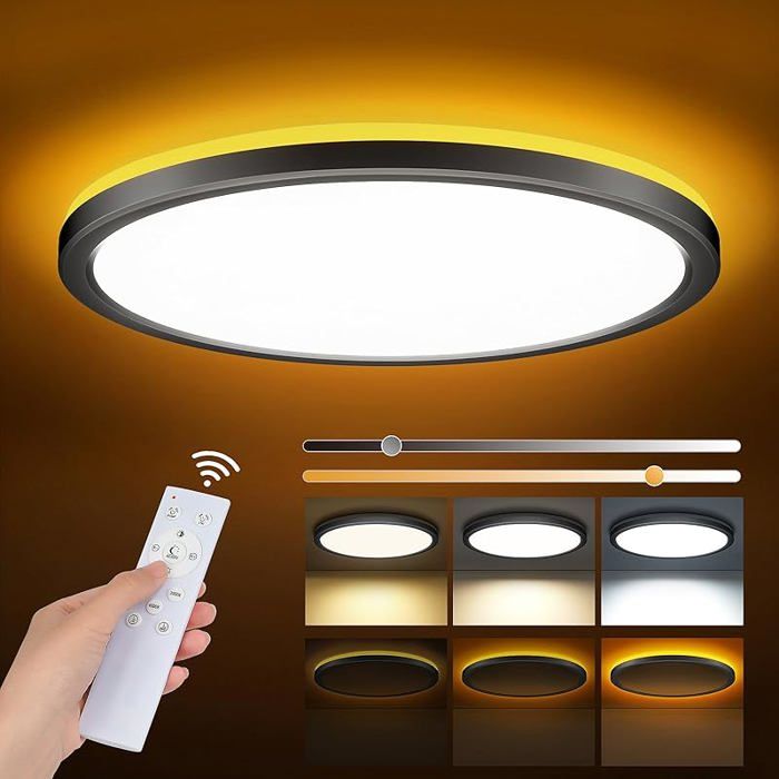 Plafonnier LED Dimmable 24W avec Télécommande Veilleuse 1800K-6500K Rond Ultra Fin pour Chambres Enfants et Noir - Ø30cm LUSTRE