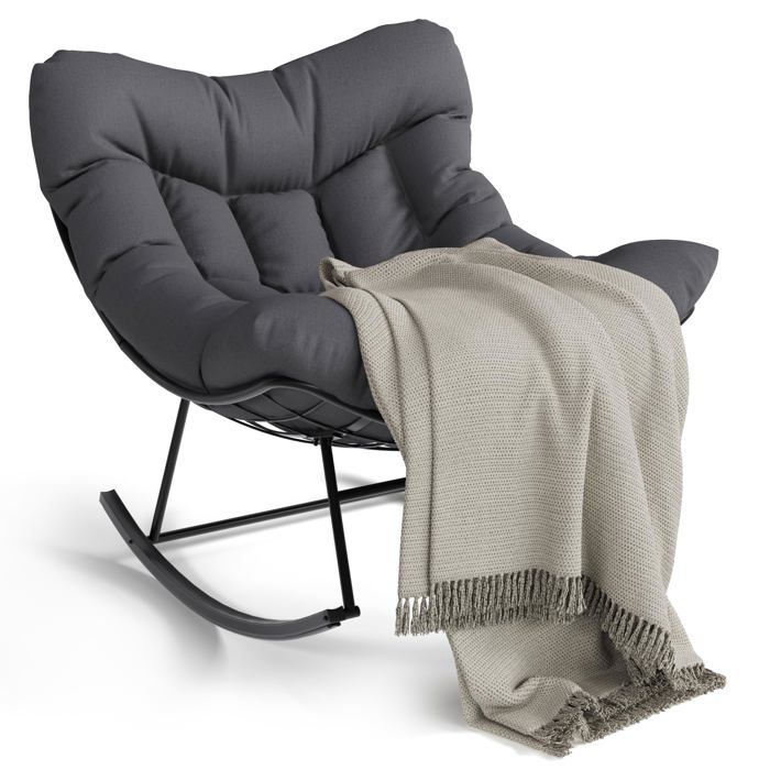 Garvee Fauteuil œuf géant basculant extérieur - Coussin épais cadre métal robuste repose-pieds - Tissu gris pour patio