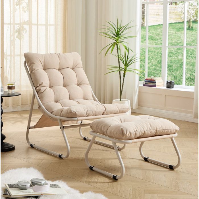 WOVREO fauteuil de jardin avec repose-pieds acier beige coussin épais intérieur extérieur