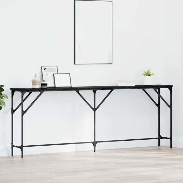 Console Meuble - vidaxl - Table d’Entrée (1 pc) - aggloméré et métal - chêne noir - 200 x 29 x 75 cm@onr55x