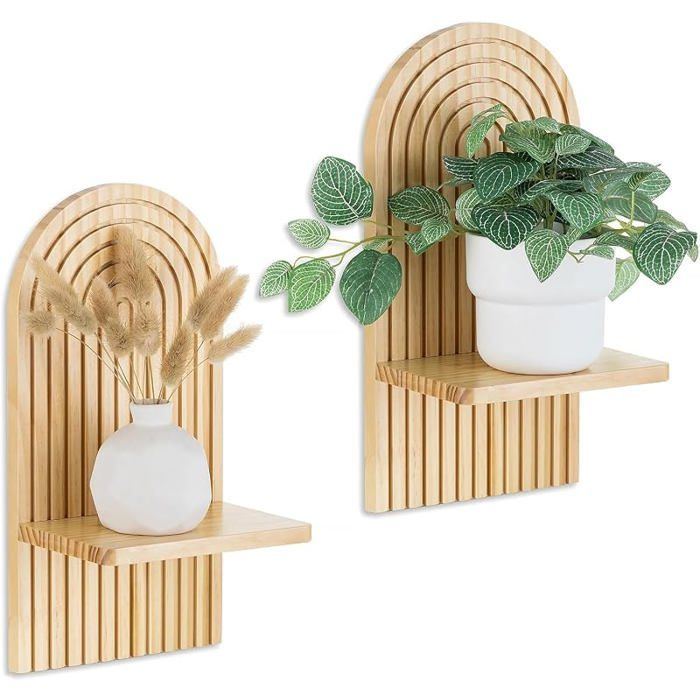 Lot de 2 Étagères Murales en Bois Arc en Ciel Boho Étagère Murale Bohème Flottante Décoration Murale en OBJET DE DECORATION MURALE