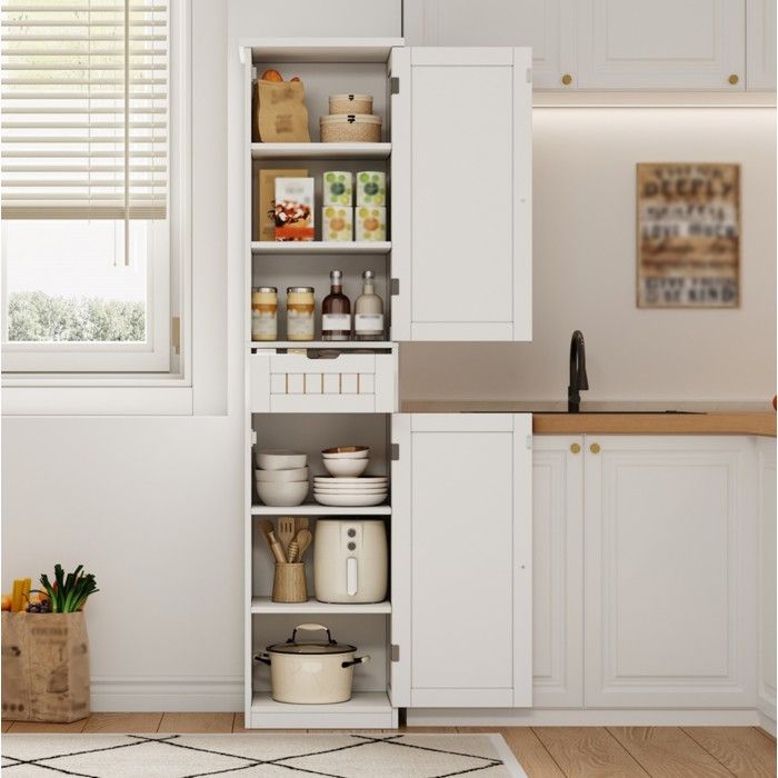 Buffet de cuisine haute AESVAR 170 x 40 x 30 cm avec 2 portes 1 tiroir et 4 étagères réglables blanc
