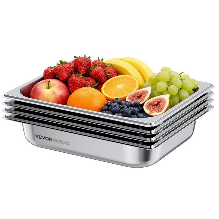 Lot de 4 bacs GN 1/2 inox 3 8L - profondeur 6 4 cm anti-adhérent antirouille pour bain-marie buffet hôtel restauration