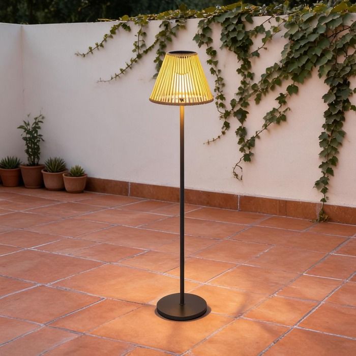 Lampe solaire dextérieur en rotin PE et acier avec capteur crépusculaire style - Grau Stahl PE Rattan 33 x 33 x 135 cm Ref