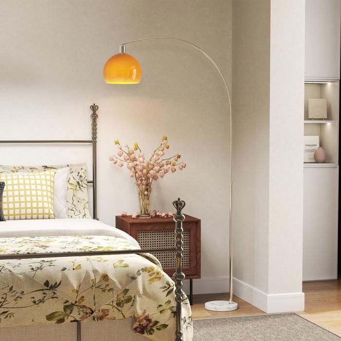 Lampadaire arc - Lampe sur pied de salon - Marbre métal et plastique - Blanc et orange - Pour éclairage intérieur - ZENLINKJH