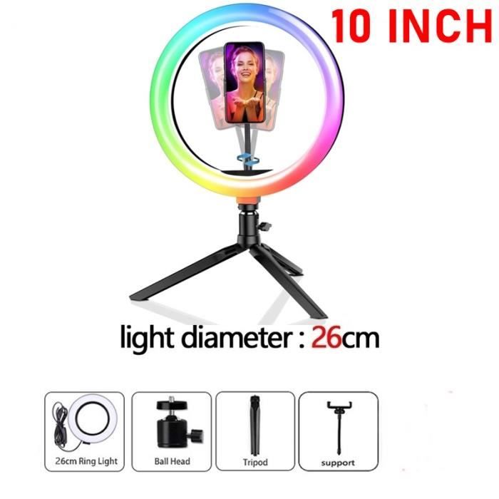 Fotga Anneau Lumineux LED 10 Pouces 3 Couleurs + Trépied + Support Smartphone - Idéal YouTube Maquillage Vidéo