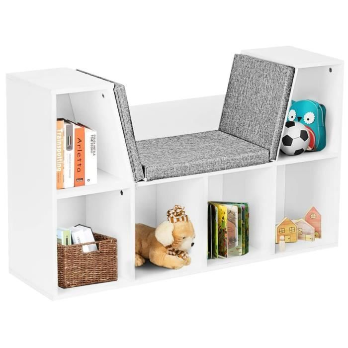 DREAMADE Bibliothèque avec Coussin Etagères Cubes de Rangement Multifonctionnel avec Coin de Lecture 6 Compartiments de Stockage
