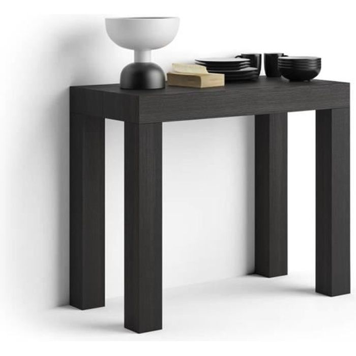 mobili fiver, table console extensible first, frêne noir, mélaminé/aluminium, made in italy