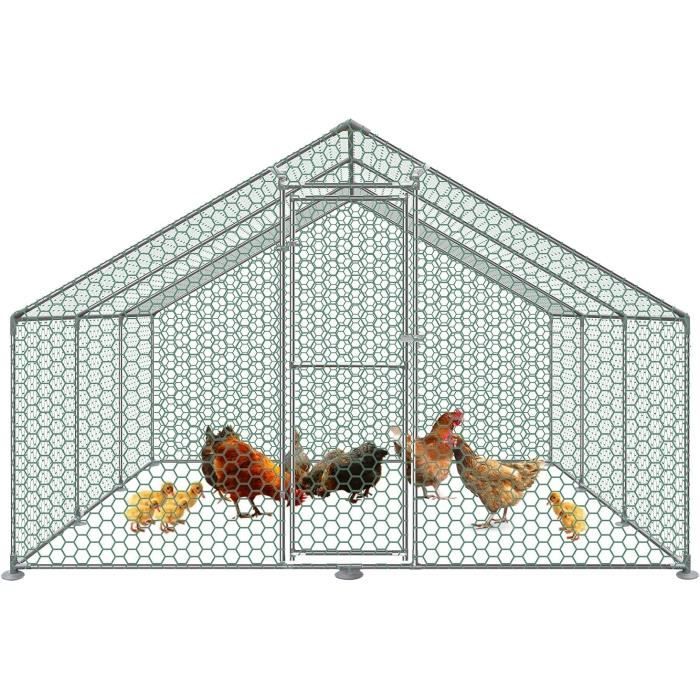 Poulailler 3x2x2 M - Enclos Pour Poules Acier Galvanisé - Toile Imperméable - Avec Auvent - Montage Facile - Pour Extérieur