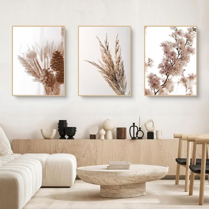 Lot De 3 Posters Muraux Sarah Duke - Style Bohème, Herbe De Pampa | 50x70 Cm, Beige, Sans Cadre