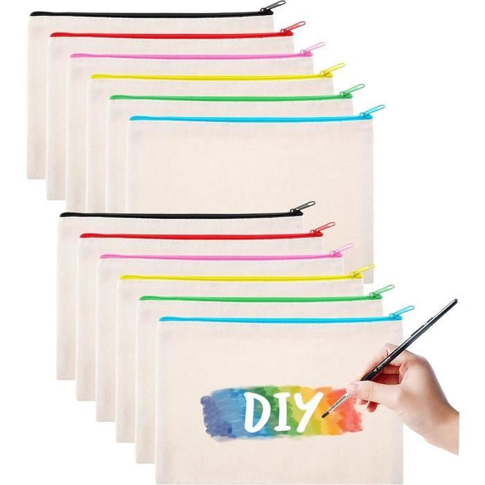 Rangement En Tissu Trousse,12Pcs Tissu Zipp?�e Trousse,Sacs ?? Glissi?�re En Toile,Diy Vierge Toile 