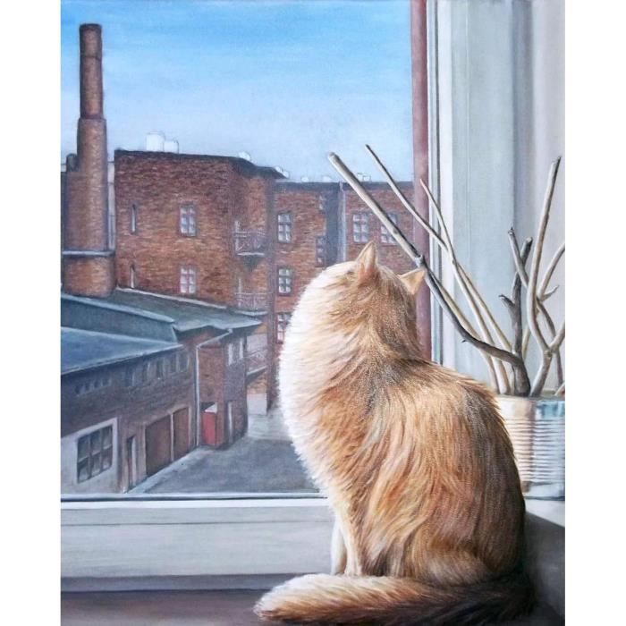 Peinture Par Numéros - Chat Noir Sur Toile 30x40 Cm - Kit Complet Avec Pinceaux Et Peintures Acryliques - Pour Adultes Et Enfants