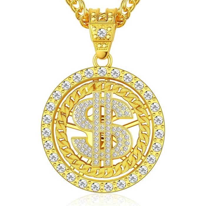 Gold Money Chain Dollar Sign Collier Pour Hommes Rappeur Rotatif Hip Hop Fake Chain 18K Or Argent Plaque Halloween Old Schoo n844 Achat Vente sautoir et collier Gold Money Chain Dollar Sign
