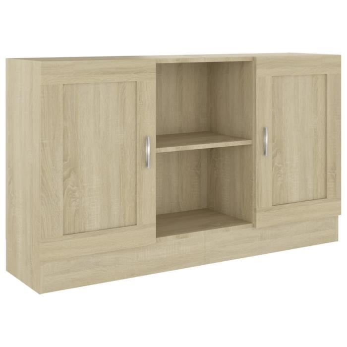 Buffet bas - Chêne sonoma - 120x305x70 cm - 2 compartiments - 2 portes