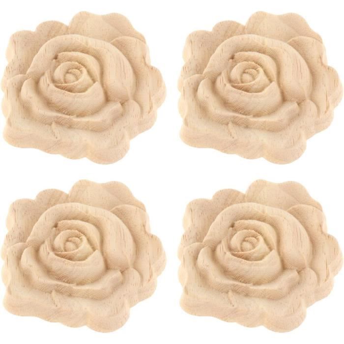 Fdit sticker d'angle en bois 4pcs bois sculpté coin Onlay Applique non