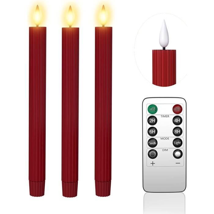 Lot de 3 bougies coniques LED rouges avec minuterie à distance, bougies de  fenêtre vacillantes en cire véritable sans flamme [833] - Cdiscount Maison