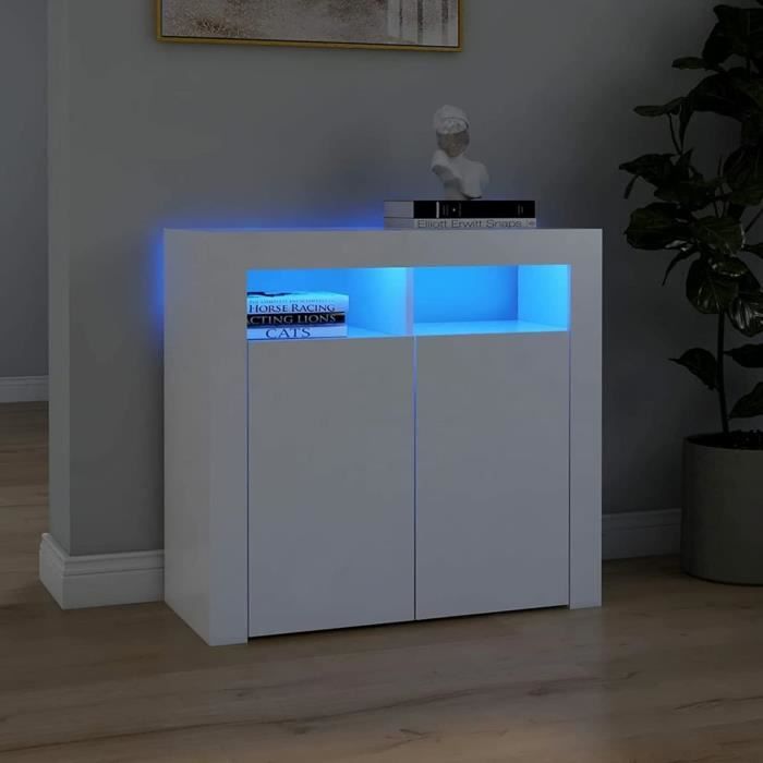 Buffet Armoire de Rangement - Blanc - 80x35x75 cm - Lumières LED