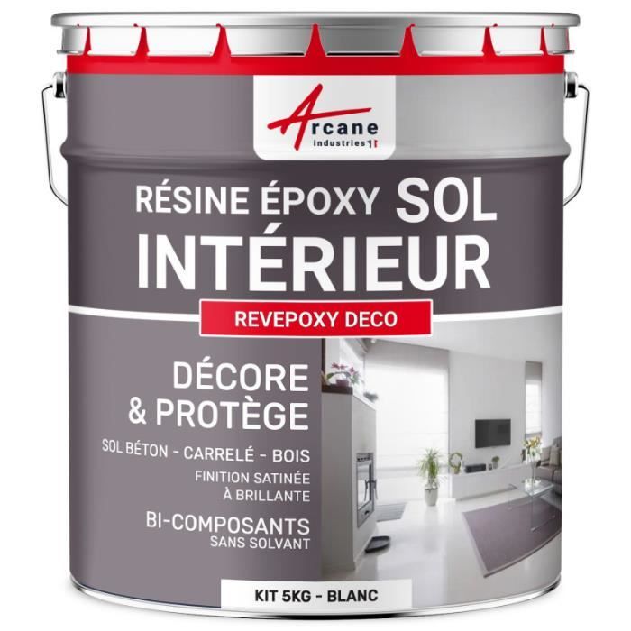 Peinture Sol - Résine Epoxy effet Miroir - REVEPOXY DECO Blanc - kit 5 Kg (jusqu'à 14m² pour 2 couches)