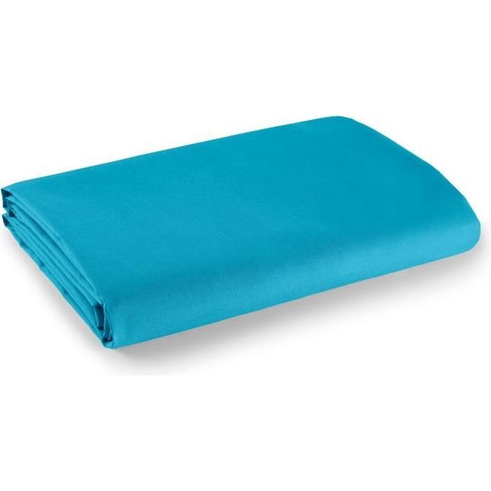 Drap plat 1 place et 2 places 100% coton/57 fils/cm² - Couleur: Linge de lit Turquoise - Taille de drap plat: 180 x 290 cm pour lit