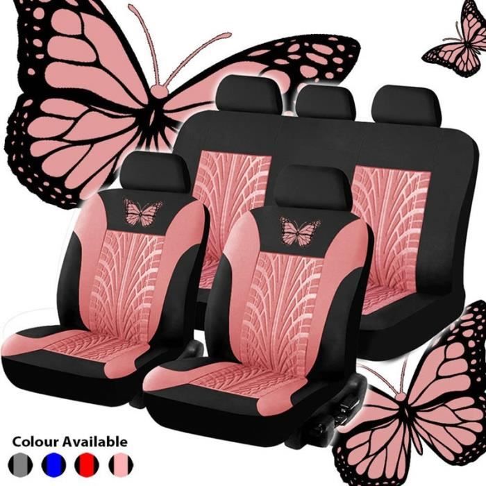 Universel siège de voiture ensemble de couverture papillon motif housse de siège de voiture ensemble c Pink 9pcs