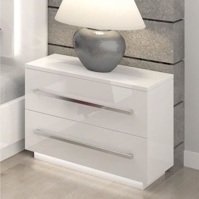 Commode Convenant à Chambre à Coucher Table de Nuit avec 2 tiroirs Geepro Table de Chevet à LED Blanche 60x39x45cm