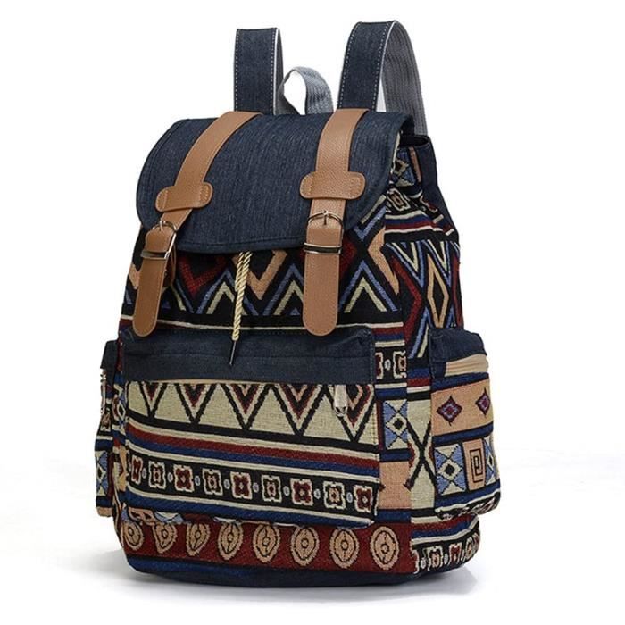 Sac à Dos Femme Feminin Grande Capacité Vintage Toile Cuir