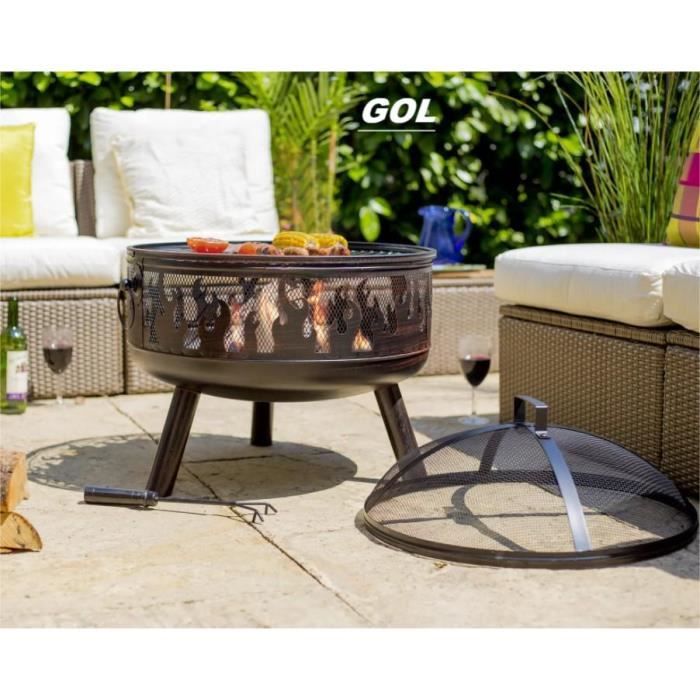 GOL brasero Grille Barbecue/Chauffage extérieur jardin avec capot de protection en acier (noir)