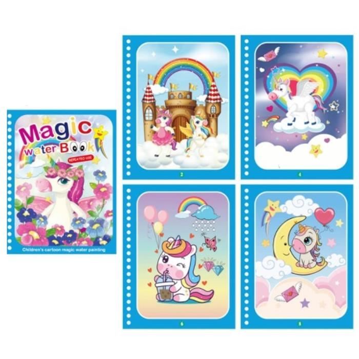 Livre de coloriage magique avec feutre fonctionnant à l'eau licorne