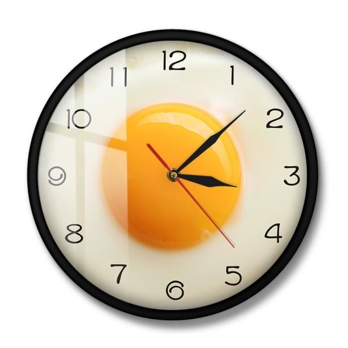 Horloge Horloge murale 3D plat avec ufs frits ensoleillee laterale decoration murale silencieuse nourriture Type Metal Frame Cdiscount Maison