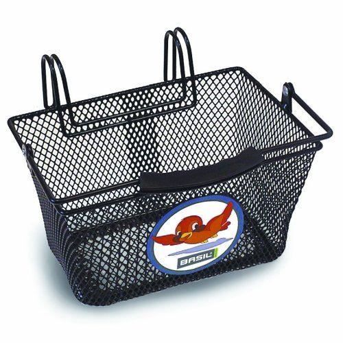 Panier avant BASIL BAS6ABLK pour vélo adulte - Motif animal - Maille en acier - Crochets guidon doubles - Noir