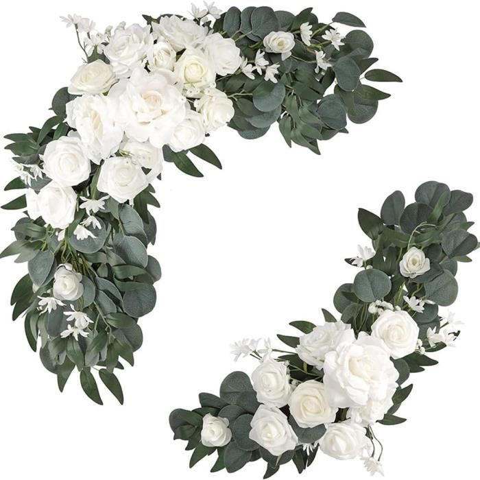 Arche De Mariage Fleurs Artificielles – 2 Guirlandes De Roses En Soie, Orange Et Bleu