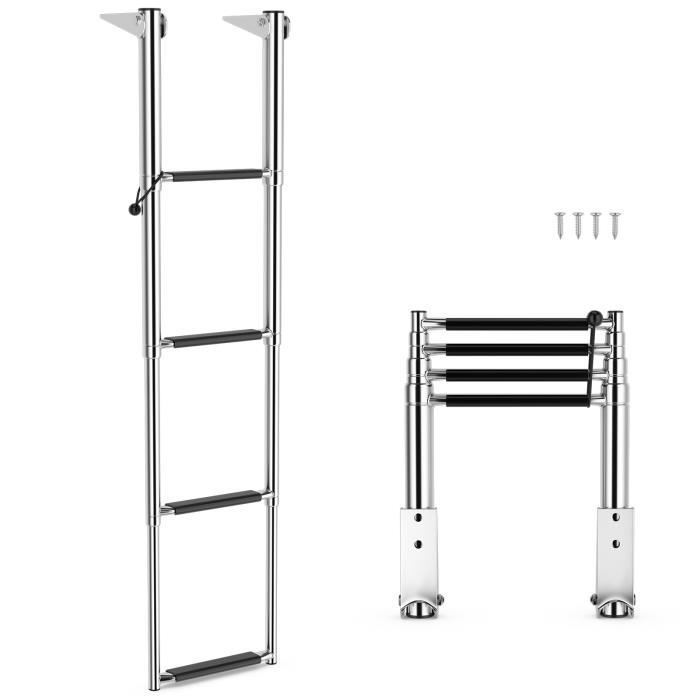 COSTWAY Échelle de Piscine Pliable Télescopique - Acier Inoxydable 4 Marches Charge 227KG Patins Antidérapants -Ponton Quai Yacht