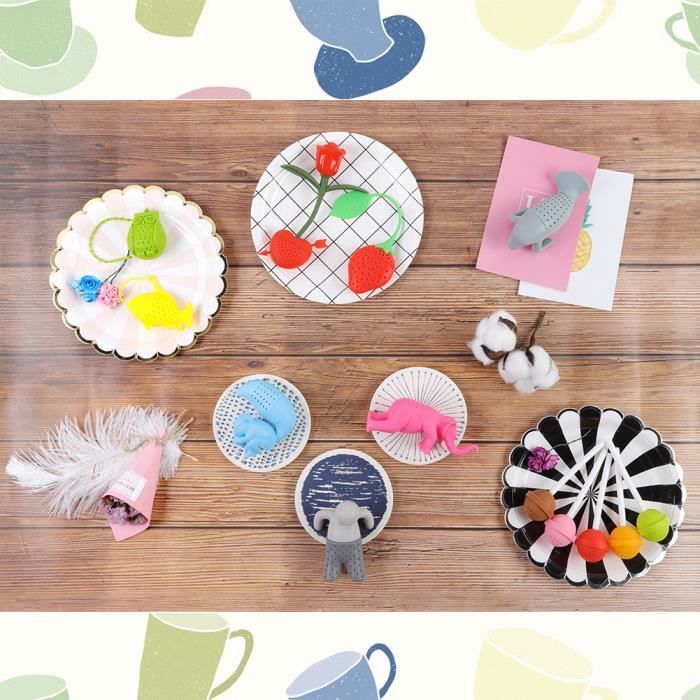 Infuseur à Thé En Silicone 6 Pièces - Design Feuille, Poignée Anti-Chaleur, Avec Soucoupe Égouttoir