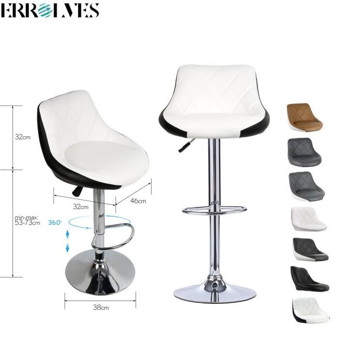 ERROLVES® Chaise de bar en forme cuillère 2pcs tabouret pour cuisine Siege doux 46*32cm en PU Blanc et Noir