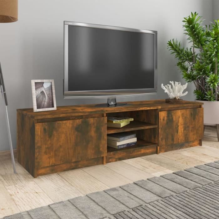 famirosa meuble tv chêne fumé 140x40x35,5 cm bois d'ingénierie-357